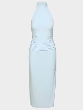 Aritzia Smooth Matter Remedy Halter Dress Villa Baby Blue Ruched High Neck